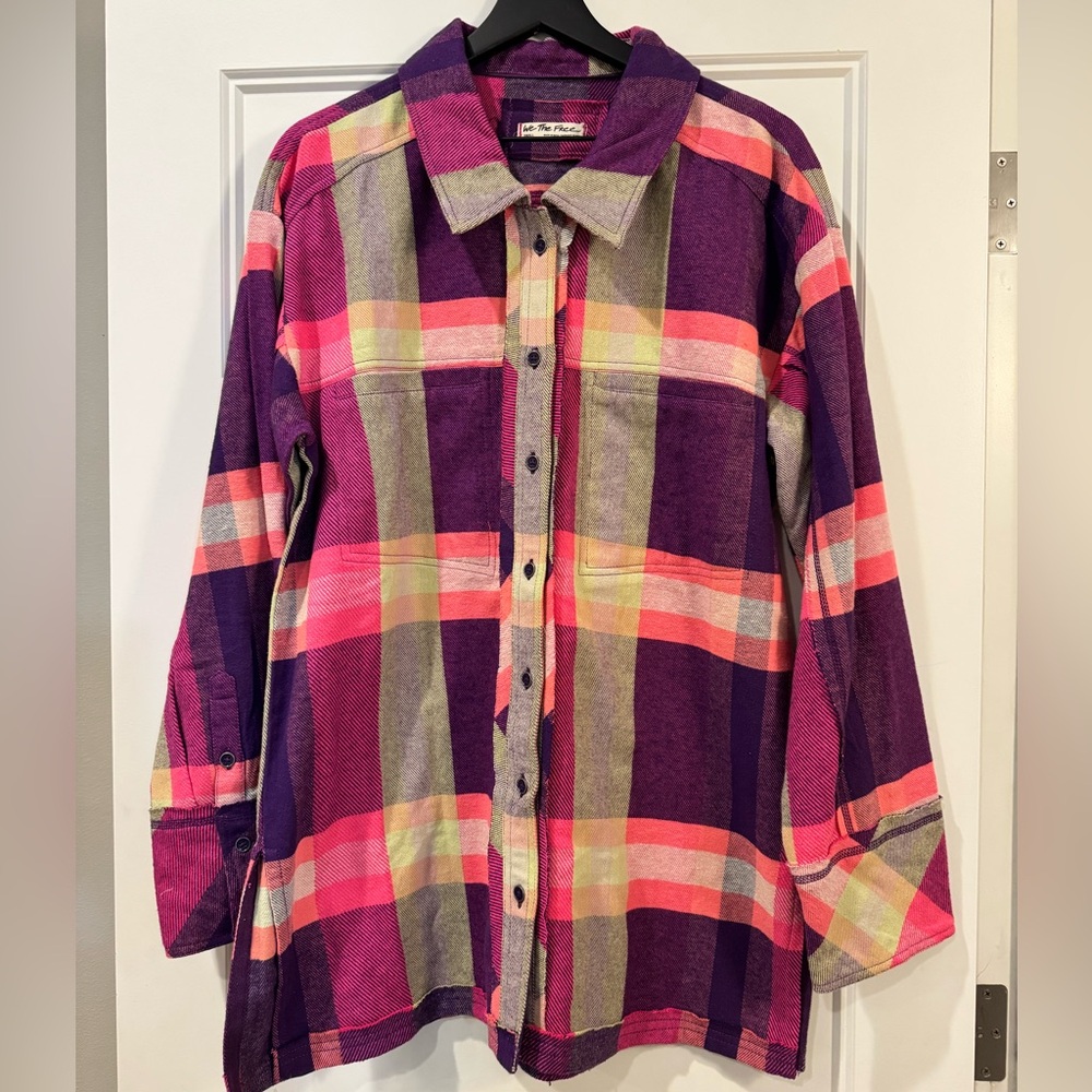 We The Free Vibrant Plaid Shirt - Purple and Pink